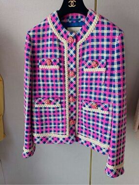 Authentic Gucci Pink & Blue Tweed Cropped Jacket